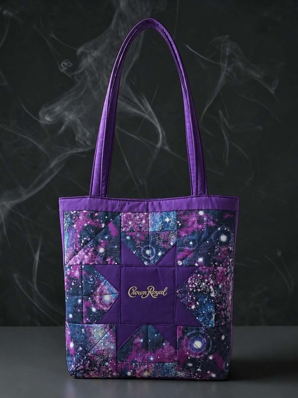 Upcycled Crown Bag Purple Galaxy Quilted Tote Handmade OOAK